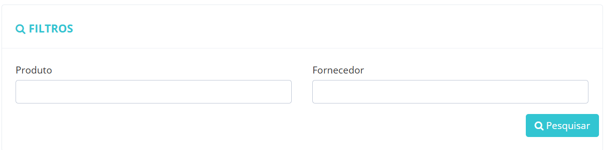 Tela para filtrar os produtos quando existem mais de 2 mil produtos cadastrados.